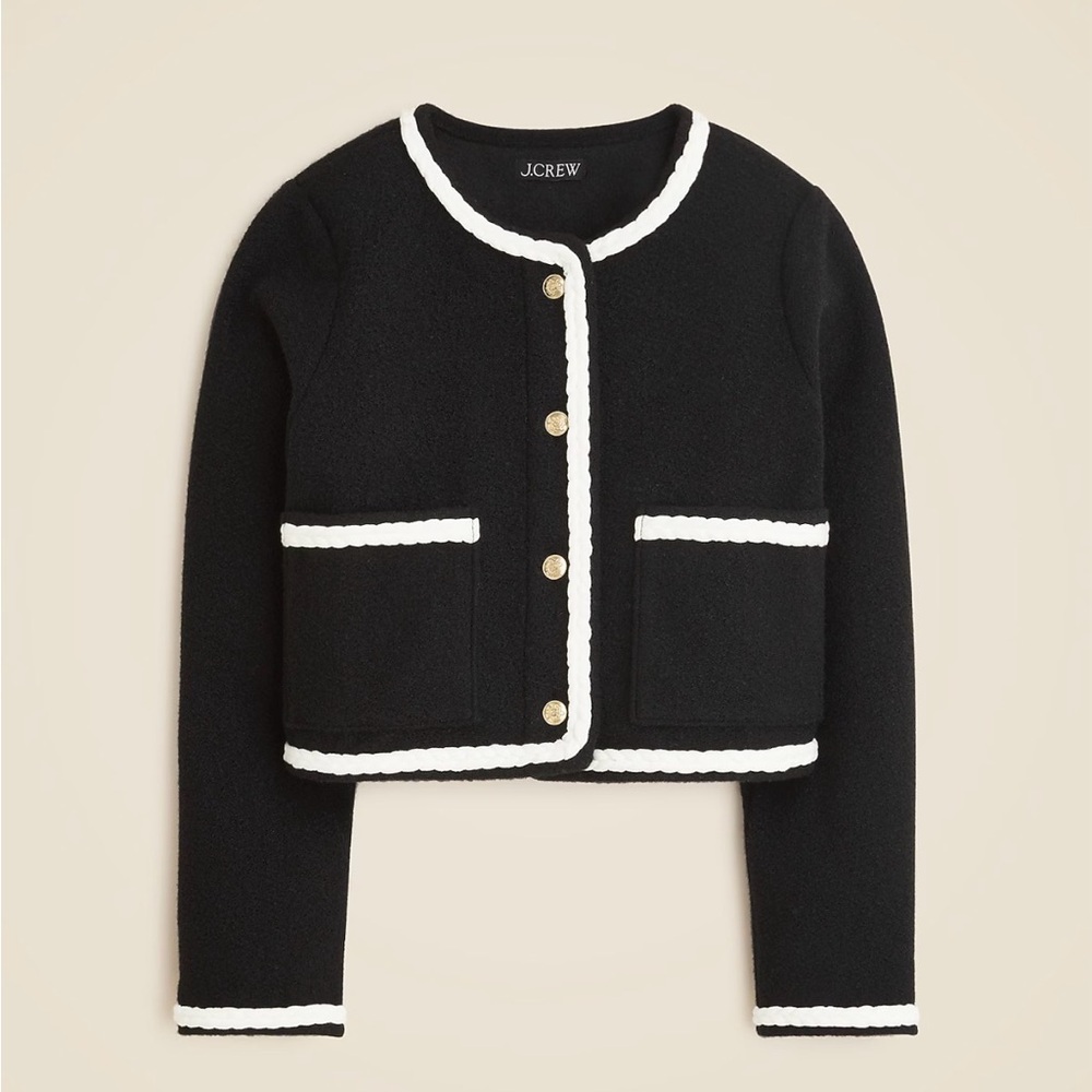 J. Crew Elegant Cropped Boucle Black Jacket